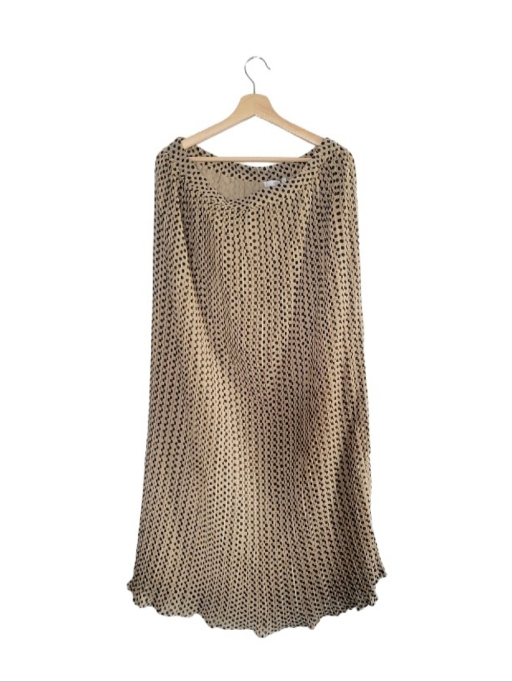NWT MANGO MNG Suit Polka-Dot Beige Maxi Skirt Pleated Size L Feminine